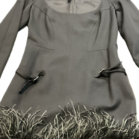Mugler Black Wool Cocktail Dress with Feather Trim Size S - Picture 9 of 12